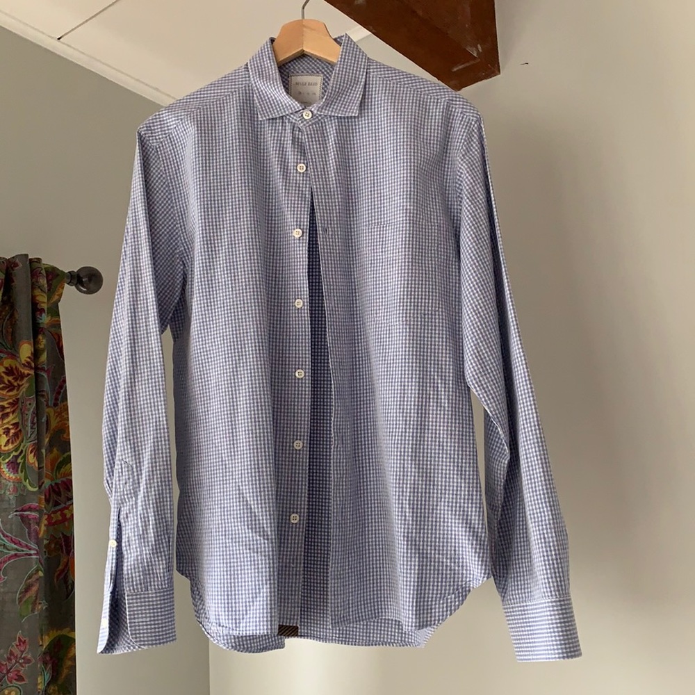 Billy Reid Blue Plaid Button Down Shirt Medium